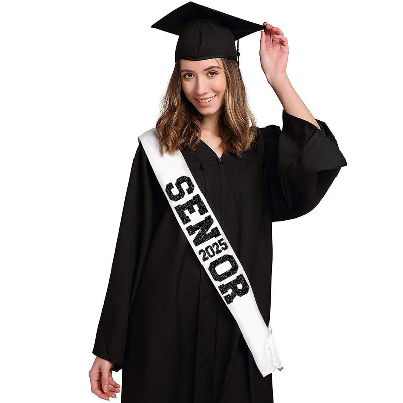 Partyprops 6Pcs White Senior 2025 Satin Sashes with Black Glitter Letters Senior 2025 Decorations - 2025 Graduation Celebrations Sashes - Senior Cheer Sash - Cheerleader Sash - Class Competition Sashes - Image 3